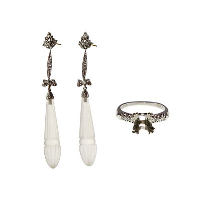 Platinum, Rock Crystal and Diamond Earring Set (2) total items including a pair of diamond 