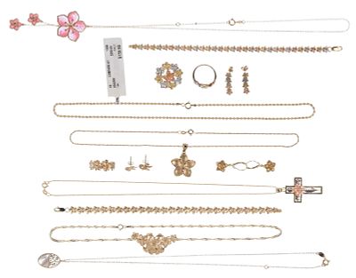 14k Gold Jewelry Assortment (14) items, (4) tri-color gold including ring, pin, bracelet and 