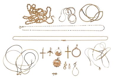 14k Gold Jewelry Assortment (17) items including (7) necklaces, (9) pendants and a ring (all 