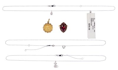 18k Gold Jewelry Assortment (5) items including (3) diamond accented, white gold chain style 