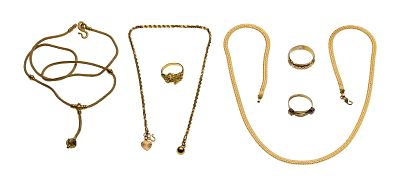 24k, 22k and 20k Gold Jewelry Assortment (6) items including a fluid chain style necklace 