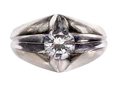 14k White Gold and Diamond Ring Having a round cut diamond weighing approximately 1.14 carats 