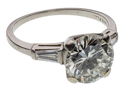 Platinum and 2.49 Carats Diamond Solitaire Ring Having a prong set round brilliant cut diamond 