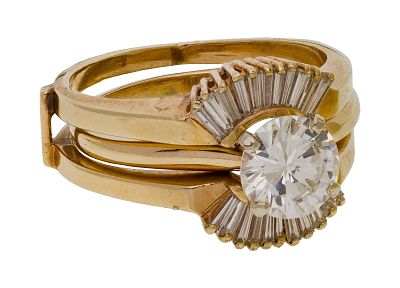 14k Yellow Gold and Diamond Engagement and Enhancer Rings (2) items including an engagement 