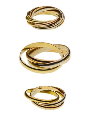 Cartier 18k Gold Trinity Band Ring Assortment (3) items, tri-color (marked 'Cartier', '750') 