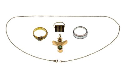 Platinum, 18k and 10k Gold Jewelry Assortment (5) items including a band style ring having 