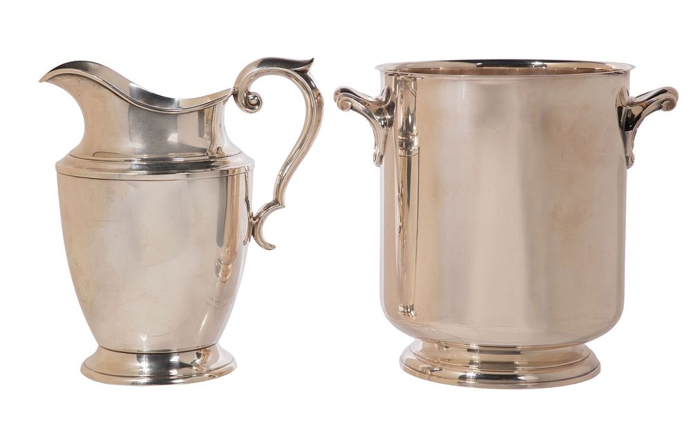 Lot 201: Alvin Sterling Silver Pitcher and Christofle Silverplate Ice Bucket