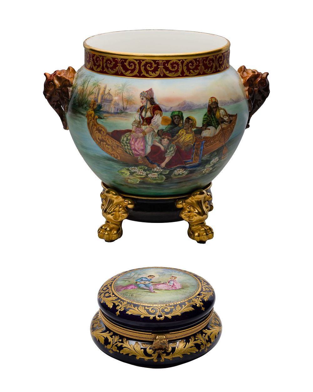 Lot 217: Limoges Jardiniere and Sevres Dresser Box