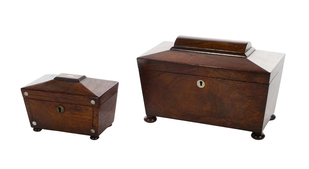 Lot 230: English Regency Style Mahogany Sarcophagus Tea Caddies