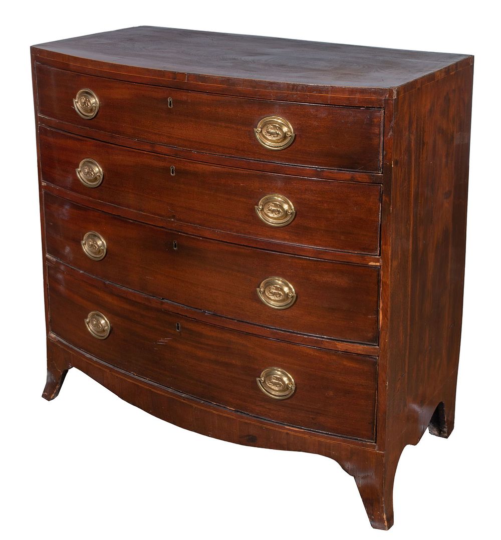 Lot 257: Hepplewhite Style Mahogany Bowfront Chest