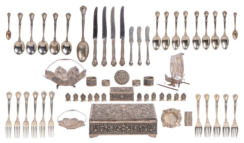 Lot 179: Gorham Chantilly Sterling Silver Flatware and European (800) Silver Assortment