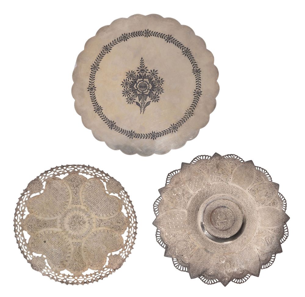 Lot 190: Persian Silver Tray Assortment