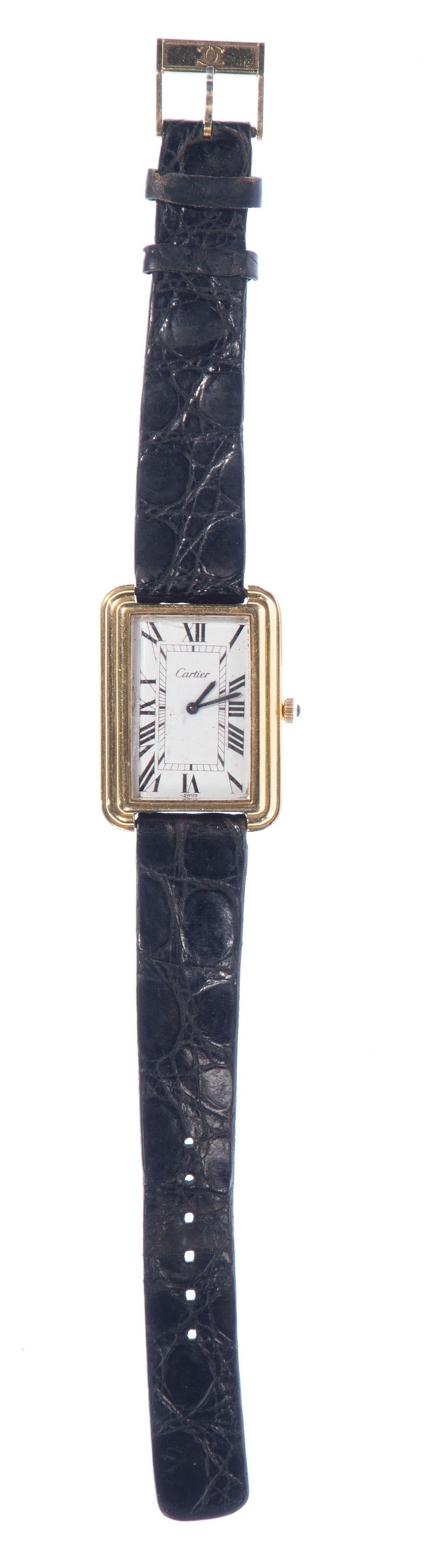 Lot 224: Cartier Gold-Plated Tank Wristwatch