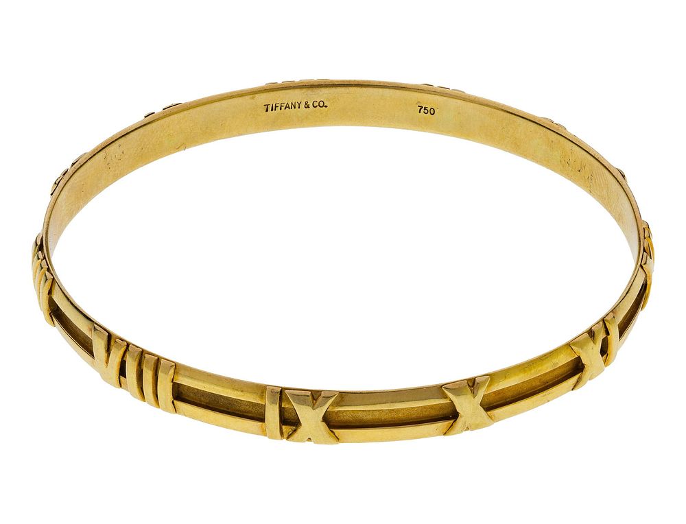 Lot 231: Tiffany & Co 18k Yellow Gold Atlas Bangle Bracelet