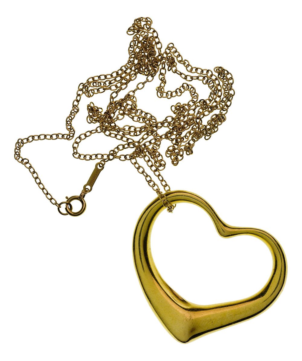 Lot 237: Elsa Peretti for Tiffany & Co 18k Yellow Gold Open Heart Pendant on Necklace