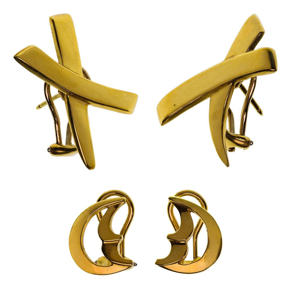 Lot 245: Paloma Picasso for Tiffany & Co 18k Yellow Gold Earring Sets