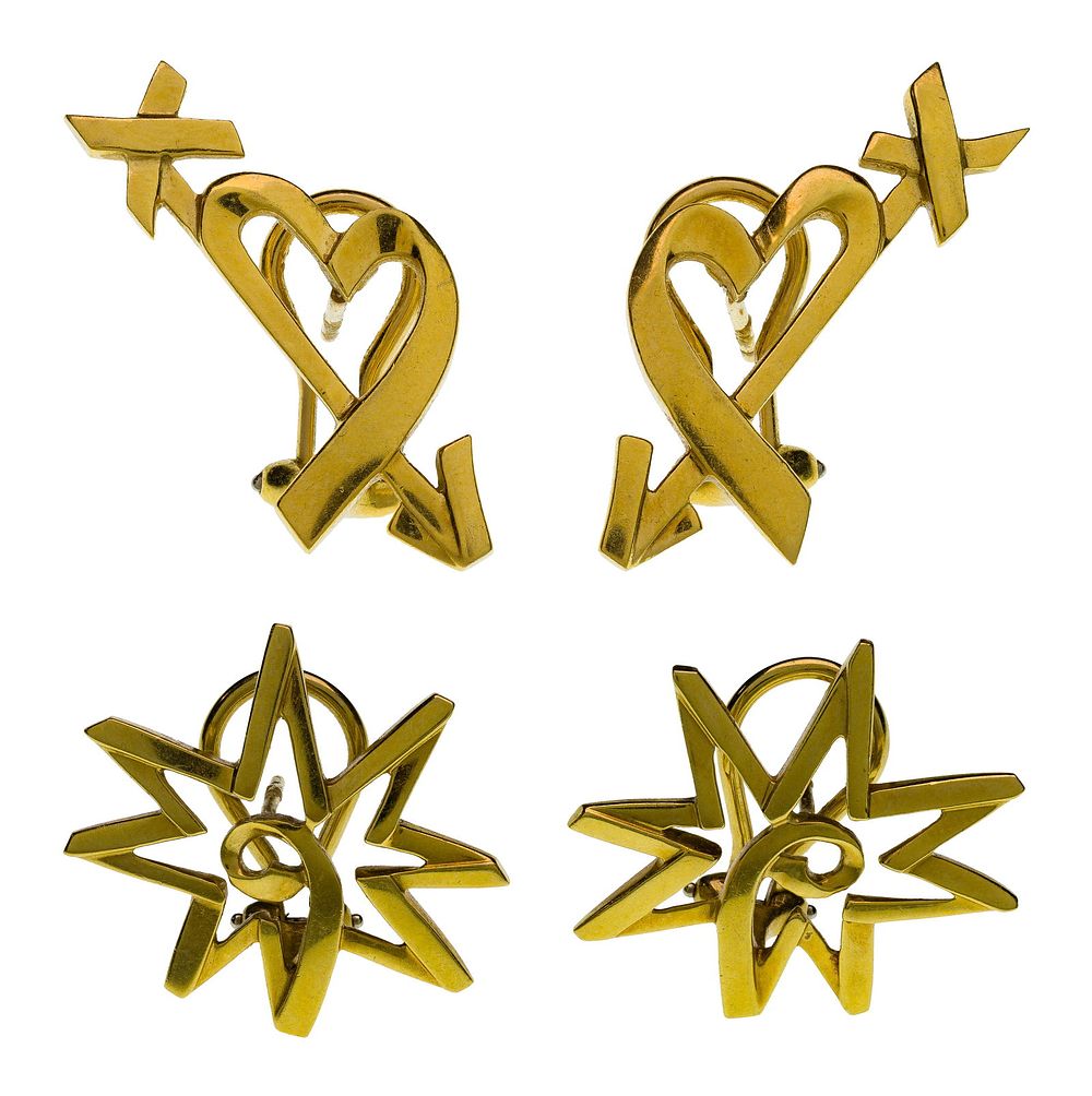 Lot 246: Paloma Picasso for Tiffany & Co 18k Yellow Gold Earring Sets