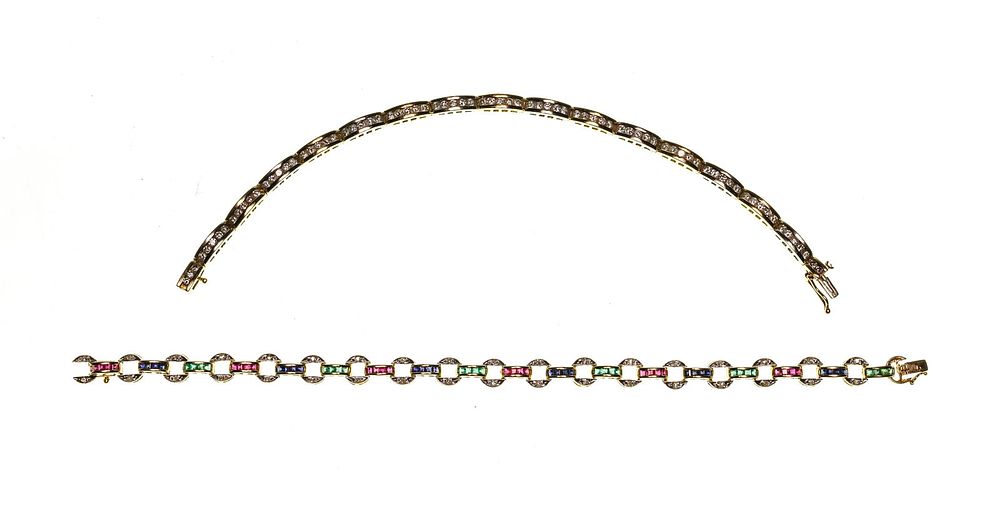 Lot 258: 14k Gold and Gemstone Bracelets