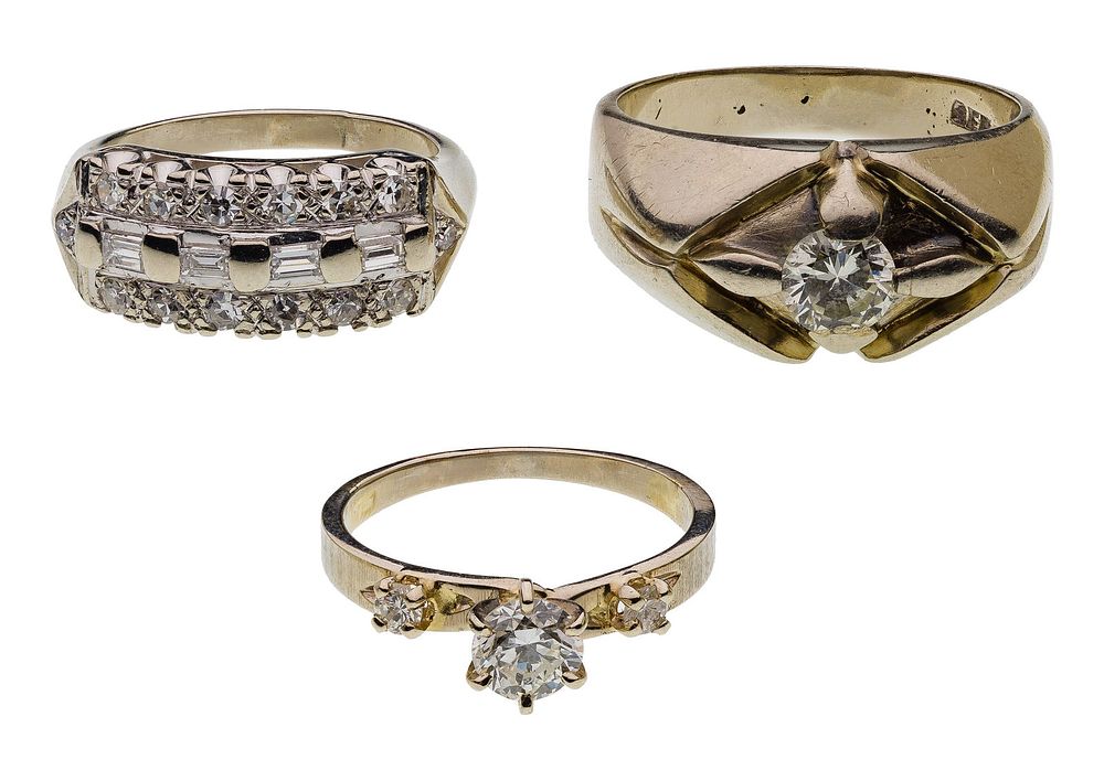 Lot 268: 14k White Gold and Diamond Ring Assortment