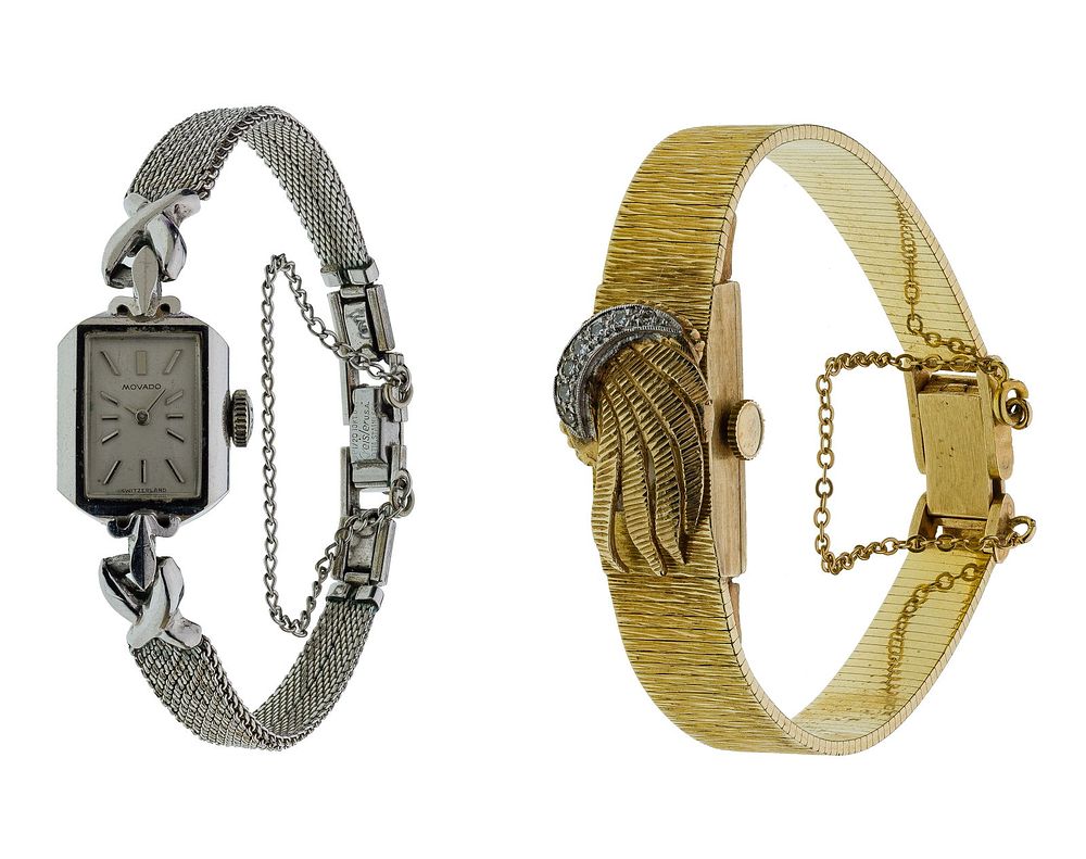 Lot 177: 14k Yellow Gold and Diamond Surprise Wristwatch