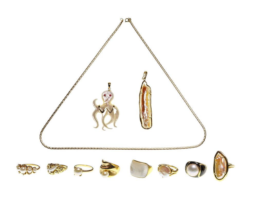 Lot 180: 14k Yellow Gold and Pearl Jewelry Assortment
