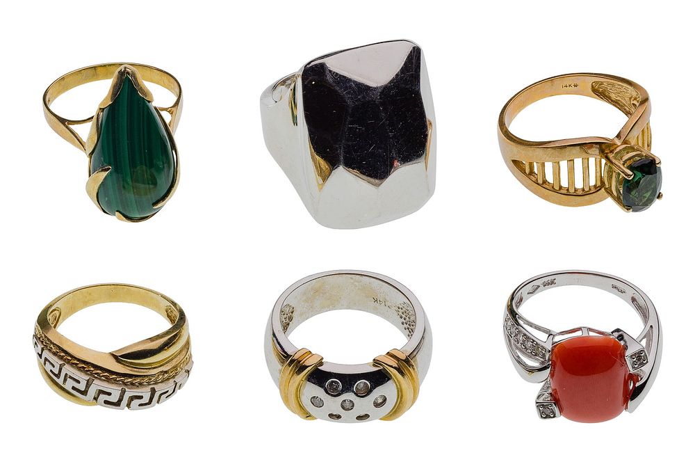 Lot 198: 14k Gold and Gemstone Ring Assortment
