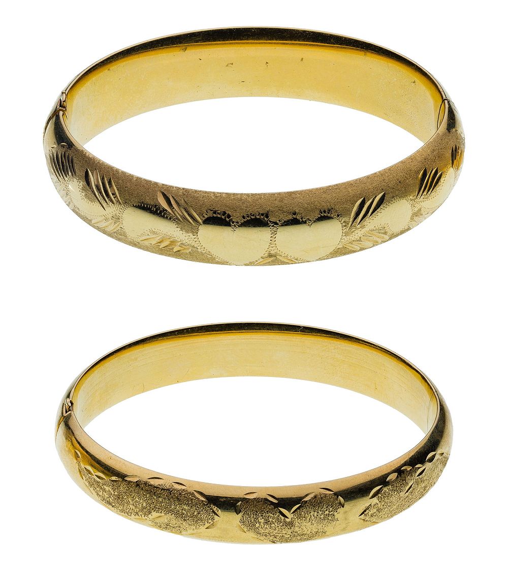 Lot 199: 14k Yellow Gold Hinged Bangle Bracelets