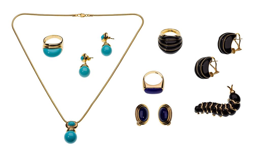 Lot 203: 18k and 14k Yellow Gold and Stone Jewelry Suite Assortment