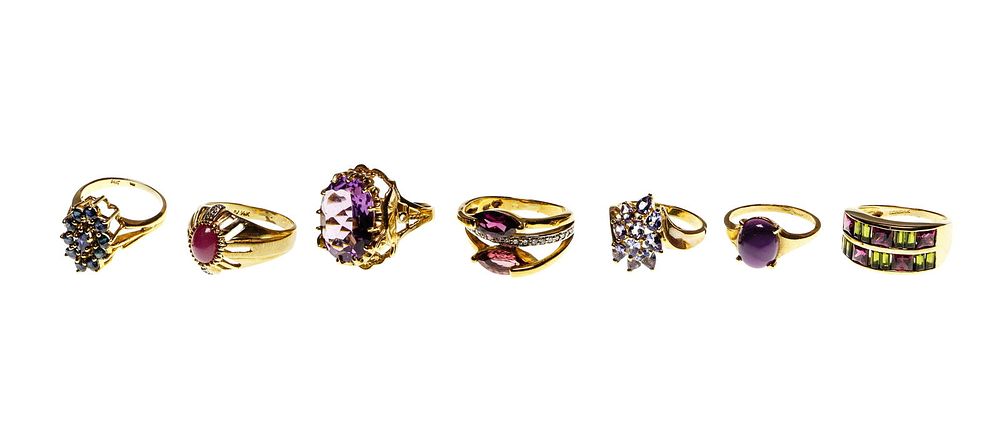Lot 211: 14k Yellow Gold and Gemstone Ring Assortment