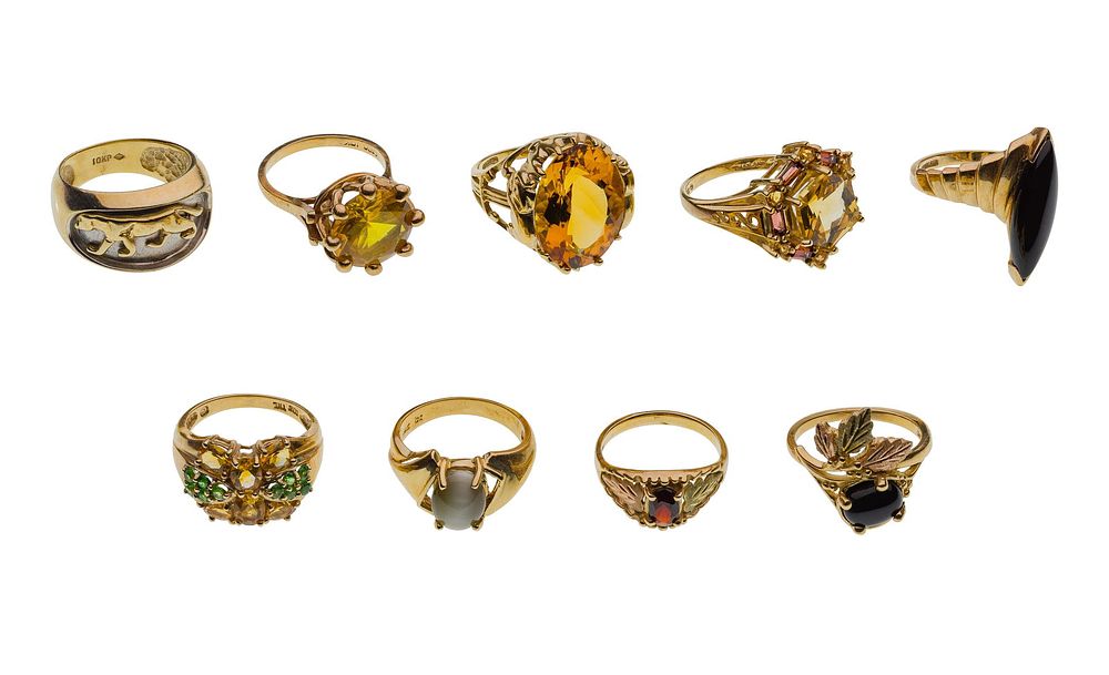 Lot 214: 10k Yellow Gold and Gemstone Ring Assortment
