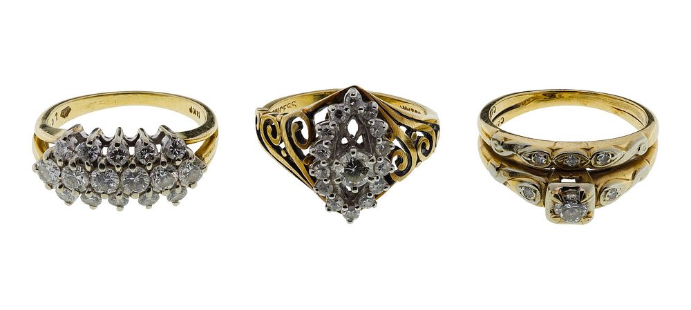 Lot 223: 14k Yellow Gold and Diamond Ring Assortment