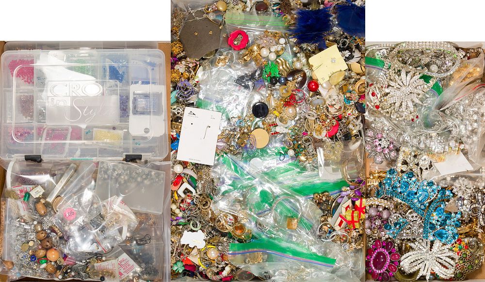 Lot 235: Rhinestone Jewelry, Costume Earring and Jewelry Making Part Assortment