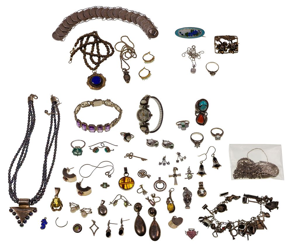 Lot 236: Sterling Silver, Necklace, Ring and Wristwatch Assortment