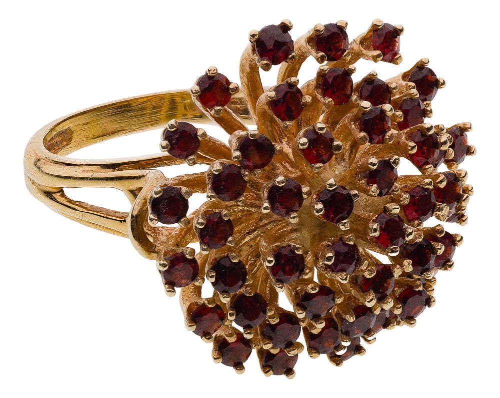 Lot 248: 14k Yellow Gold and Garnet Cocktail Ring