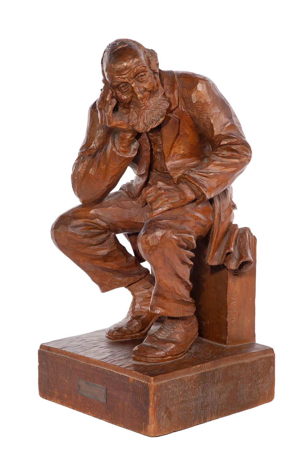 Lot 182: Emil Janel (American / Swedish, 1897-1981) 'Happy Thought' Carved Wood Sculpture