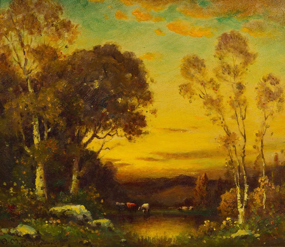 Lot 186: Alexis Matthew Podchernikoff (American, 1886-1933) 'Sun's Golden Glow' Oil on Board