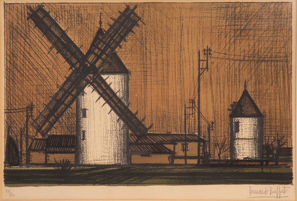Lot 199: Bernard Buffet (French, 1928-1999) 'Les Moulins' Lithograph