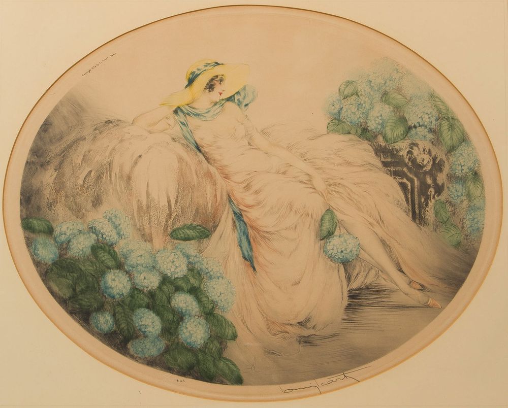 Lot 200: Louis Icart (French, 1880-1950) 'Hydrangeas' Color Etching