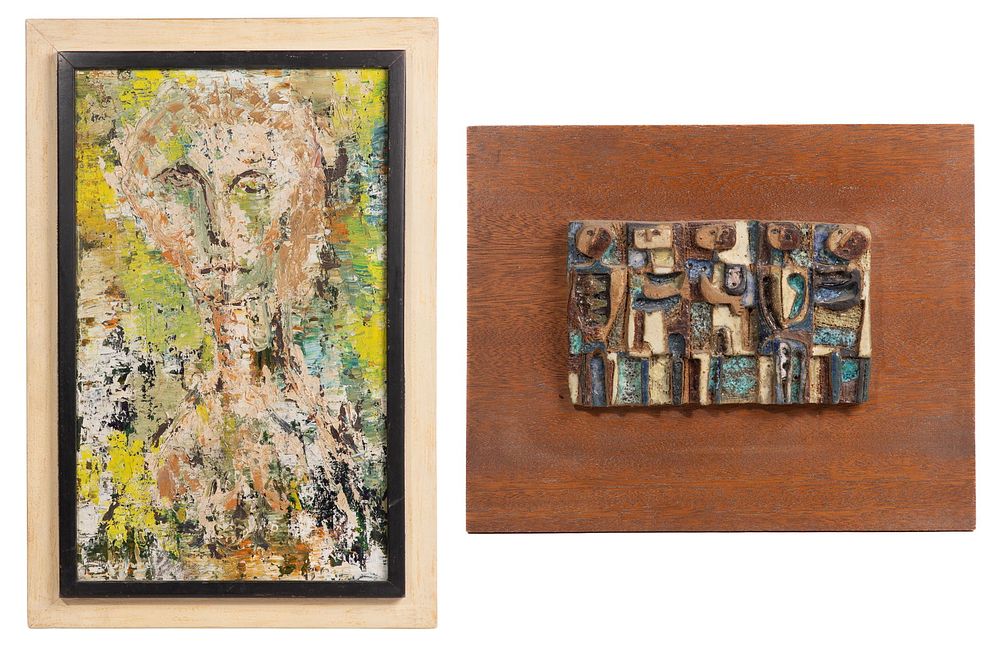 Lot 232: Rosemary Zwick (American, 1925-1995) Ceramic Plaque and Oil Painting