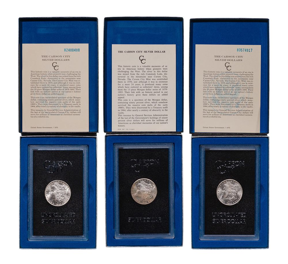 Lot 250: 1882-CC, 1883-CC and 1884-CC $1 GSA MS-64
