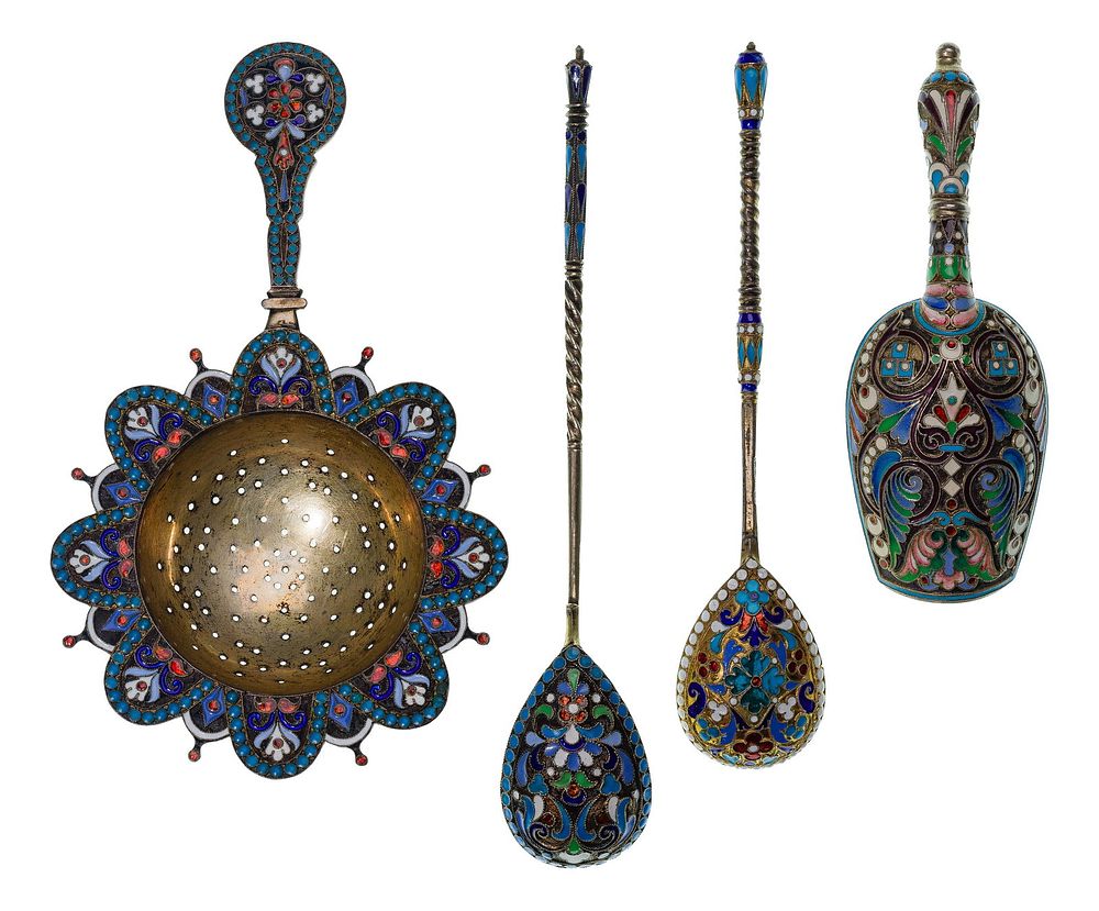 Lot 315: Russian Silver and Champleve Utensil Assortment