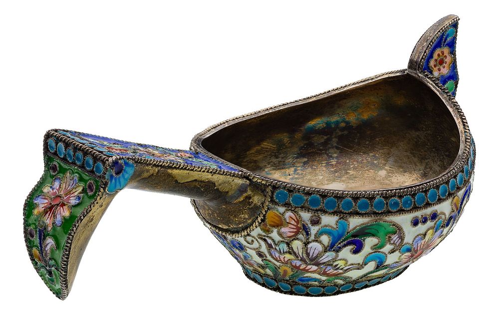 Lot 319: Russian Silver and Enamel Kovsh
