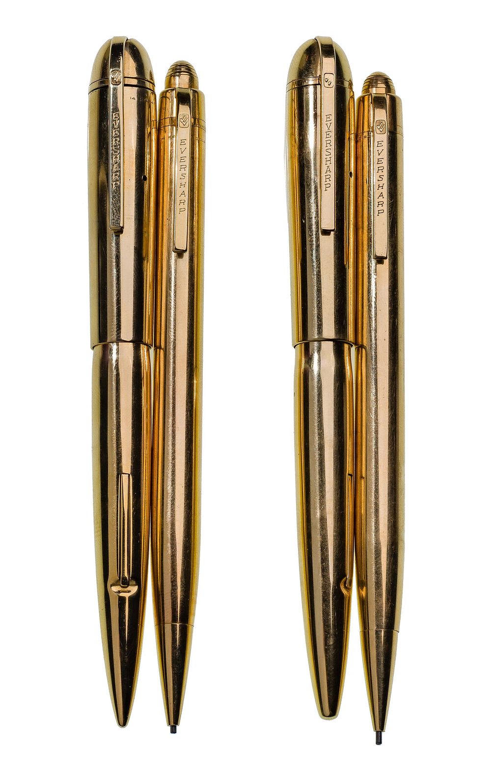 Lot 324: Eversharp Skyline 14k Yellow Gold Fountain Pen and Pencil Sets