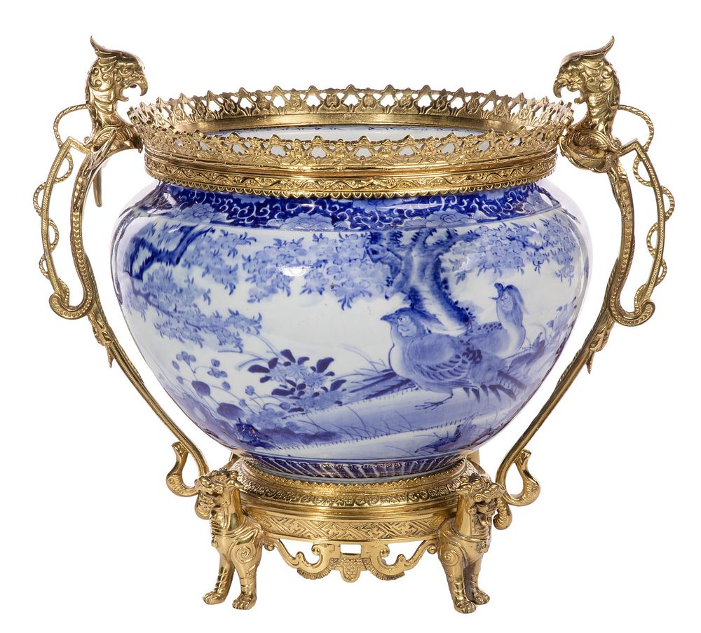 Lot 342: Chinese Ormolu Mounted Porcelain Jardiniere