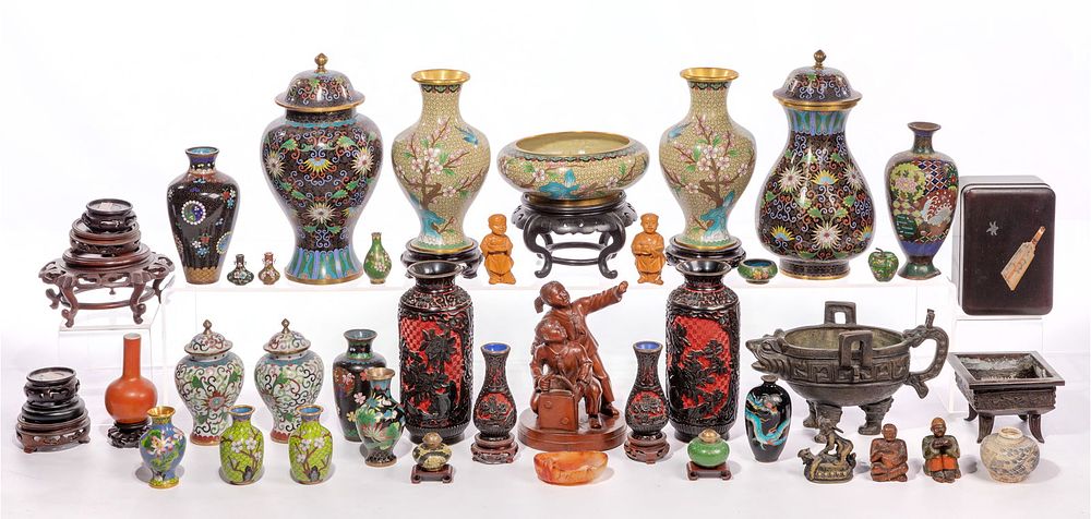 Lot 349: Asian Cloisonne and Decorative Object Assortment