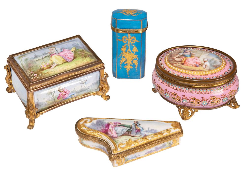 Lot 397: Sevres Porcelain Etui or Necessaire Case Assortment