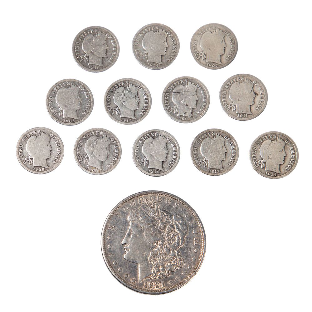 Lot 165: Barber 10c and Morgan $1 Assortment