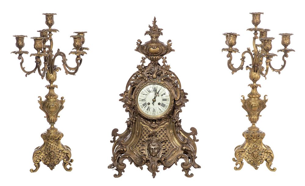 Lot 178: French Brass Clock and Garniture Set