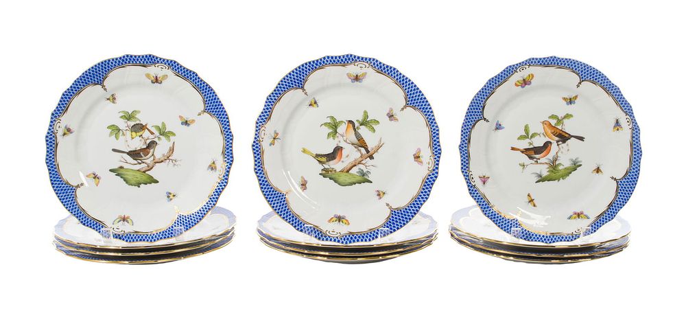 Lot 202: Herend Rothschild Bird Blue Dinner Plates