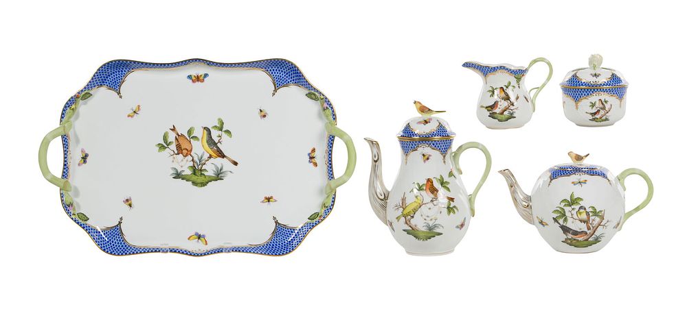 Lot 205: Herend Rothschild Bird Blue Tea Set
